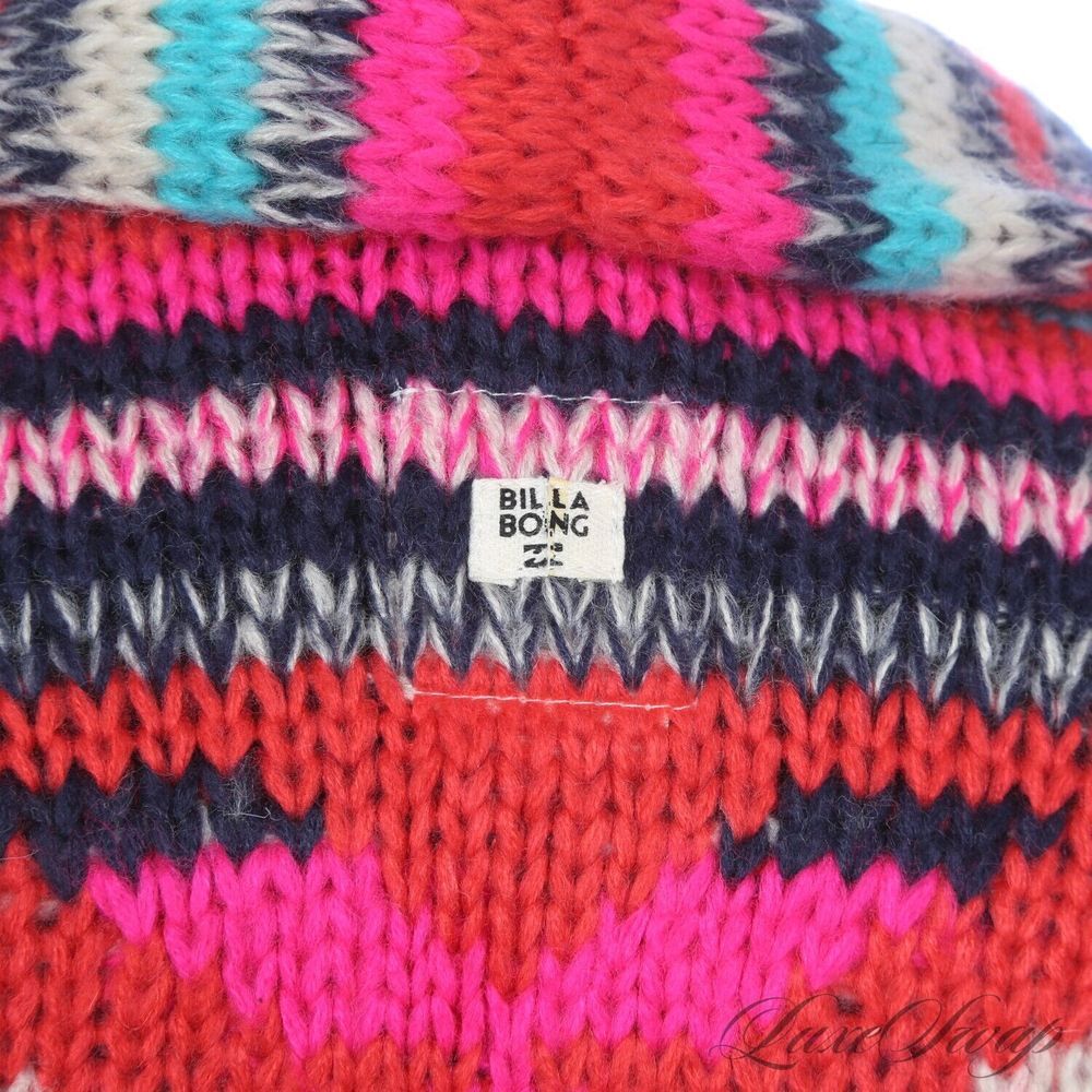 Billabong Jacket Womens Australia Neon Multicolor Southwestern Indian Soft Knit - Picture 3 of 7